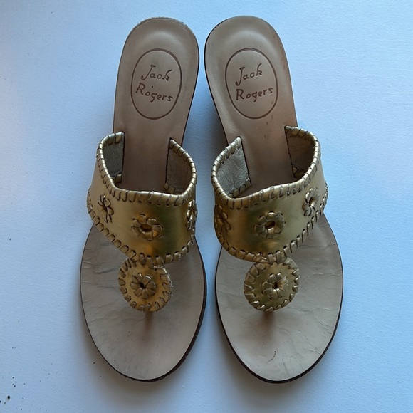 Gold Jack Rodgers Cork Wedge Sandals - Picture 2 of 5